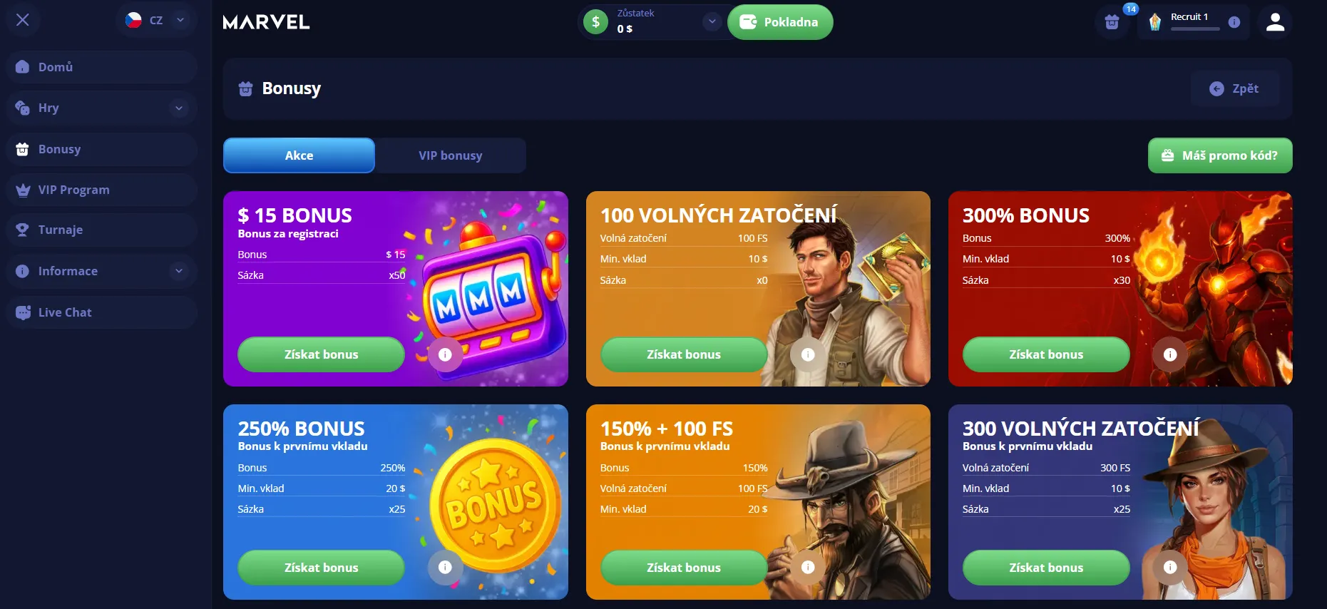 Uvítací bonus v online kasinu Marvel